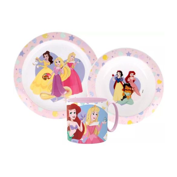 Disney Hercegnők True étkészlet, micro műanyag szett bögrével 265 ml 
